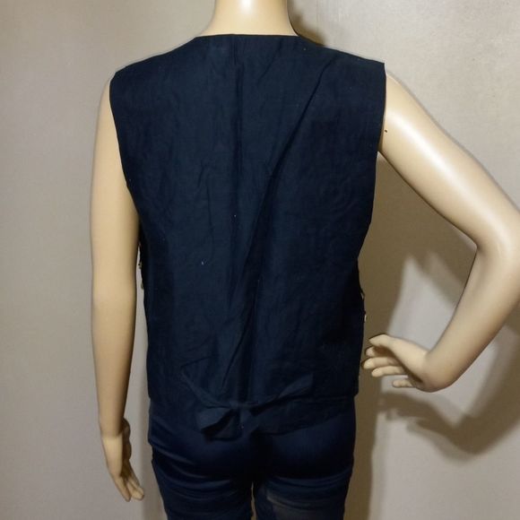 AJ beaded black cotton vest, sz S - Picture 4 of 5